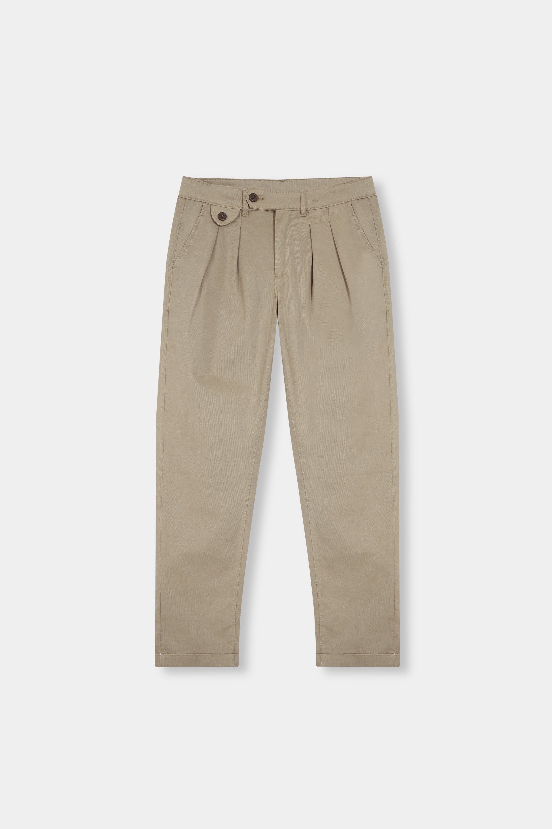 BEIGE  DOUBLE PLEATED TWILL PANT