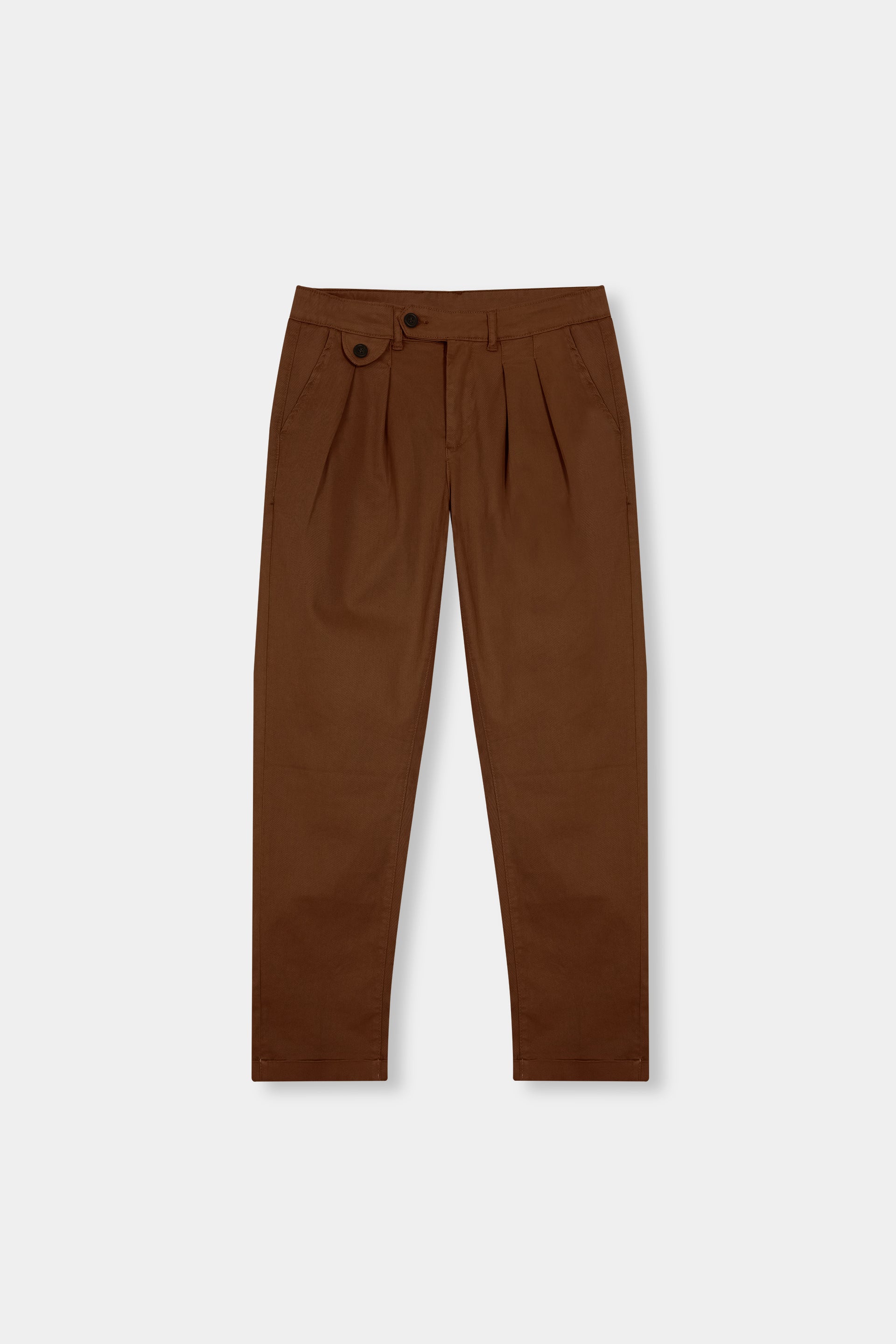 BROWN  DOUBLE PLEATED TWILL PANT