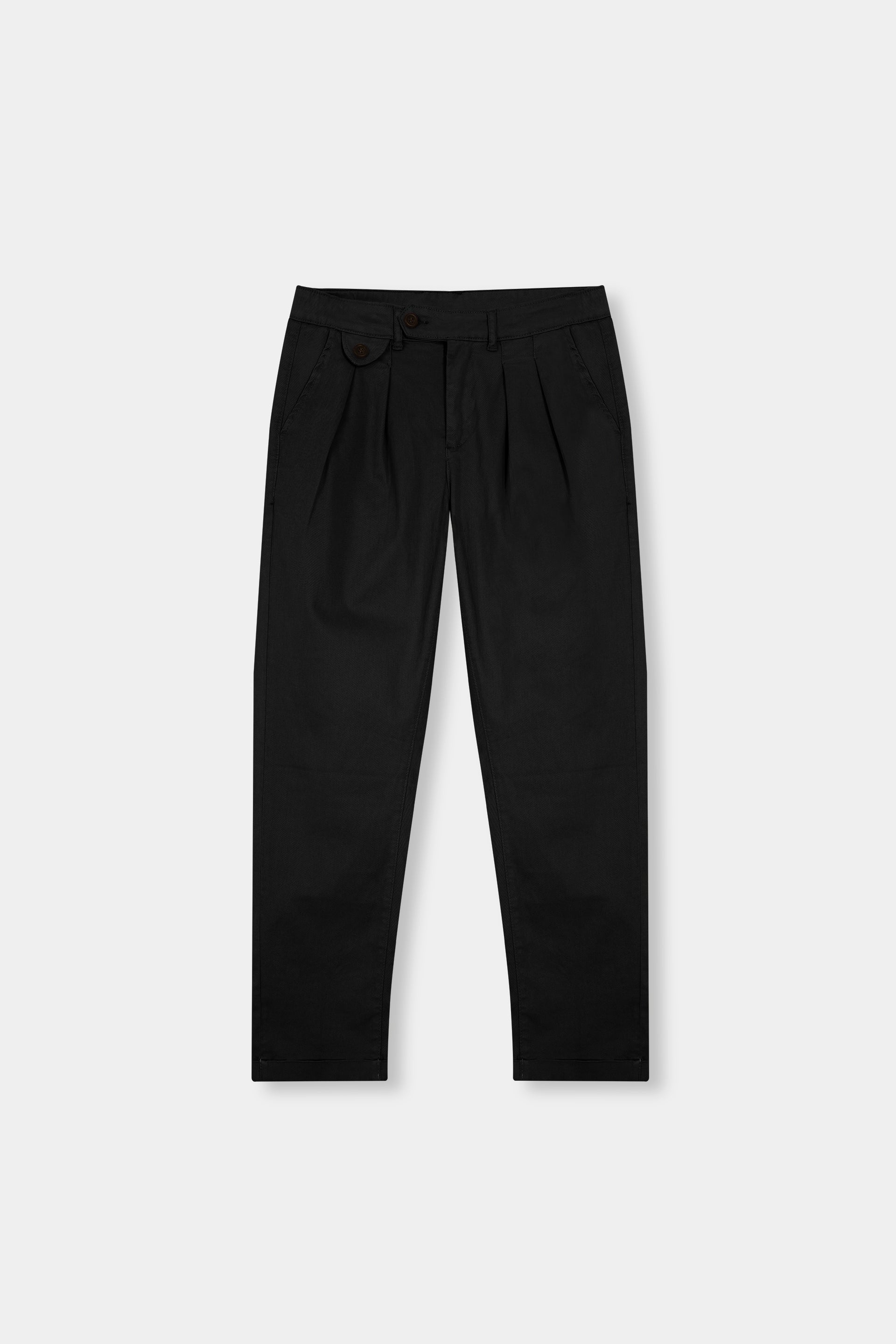 BLACK DOUBLE PLEATED TWILL PANT