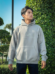 DOWN SHOULDER LIGHT GREY PRINTED HOODIE