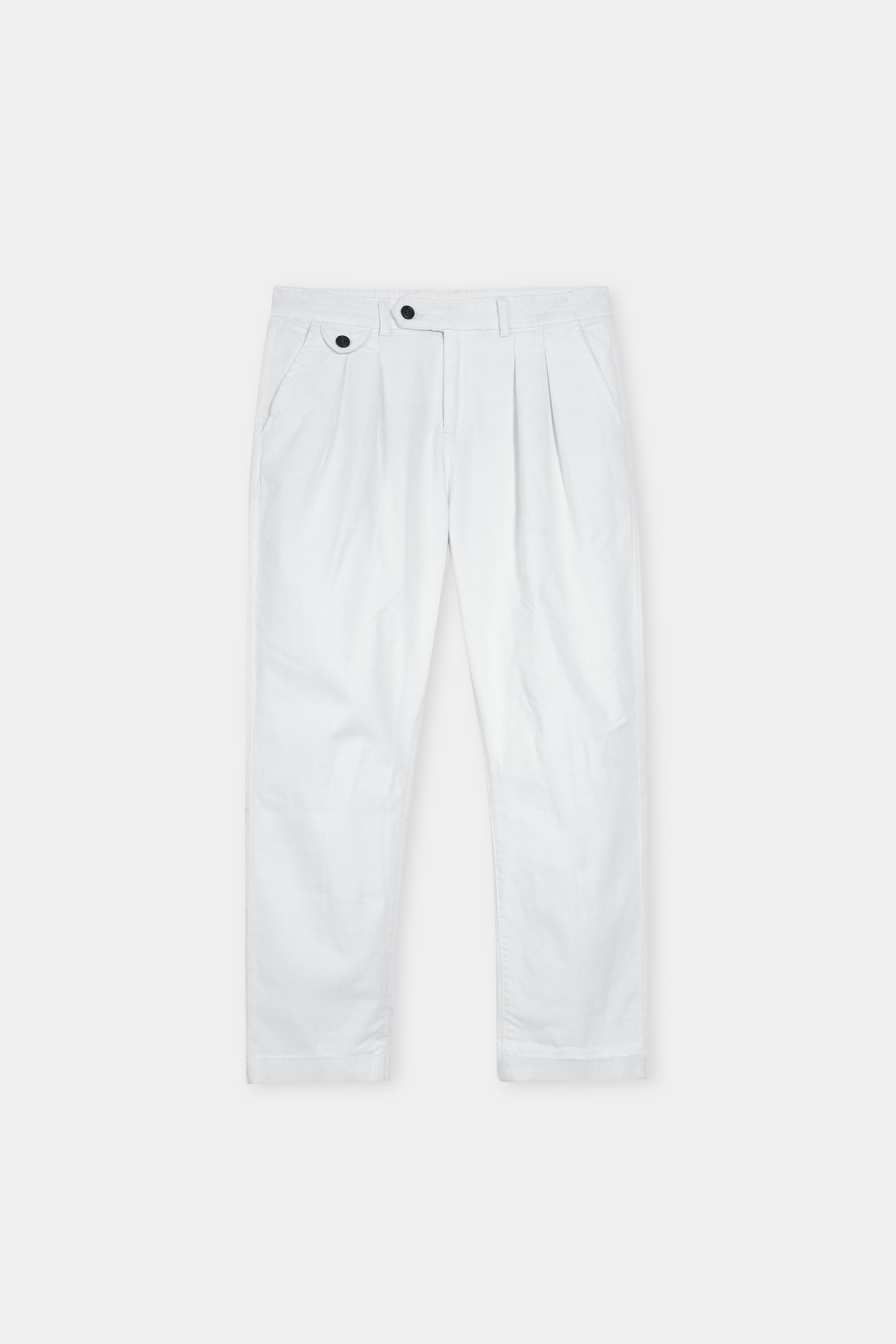 WHITE  DOUBLE PLEATED TWILL PANT