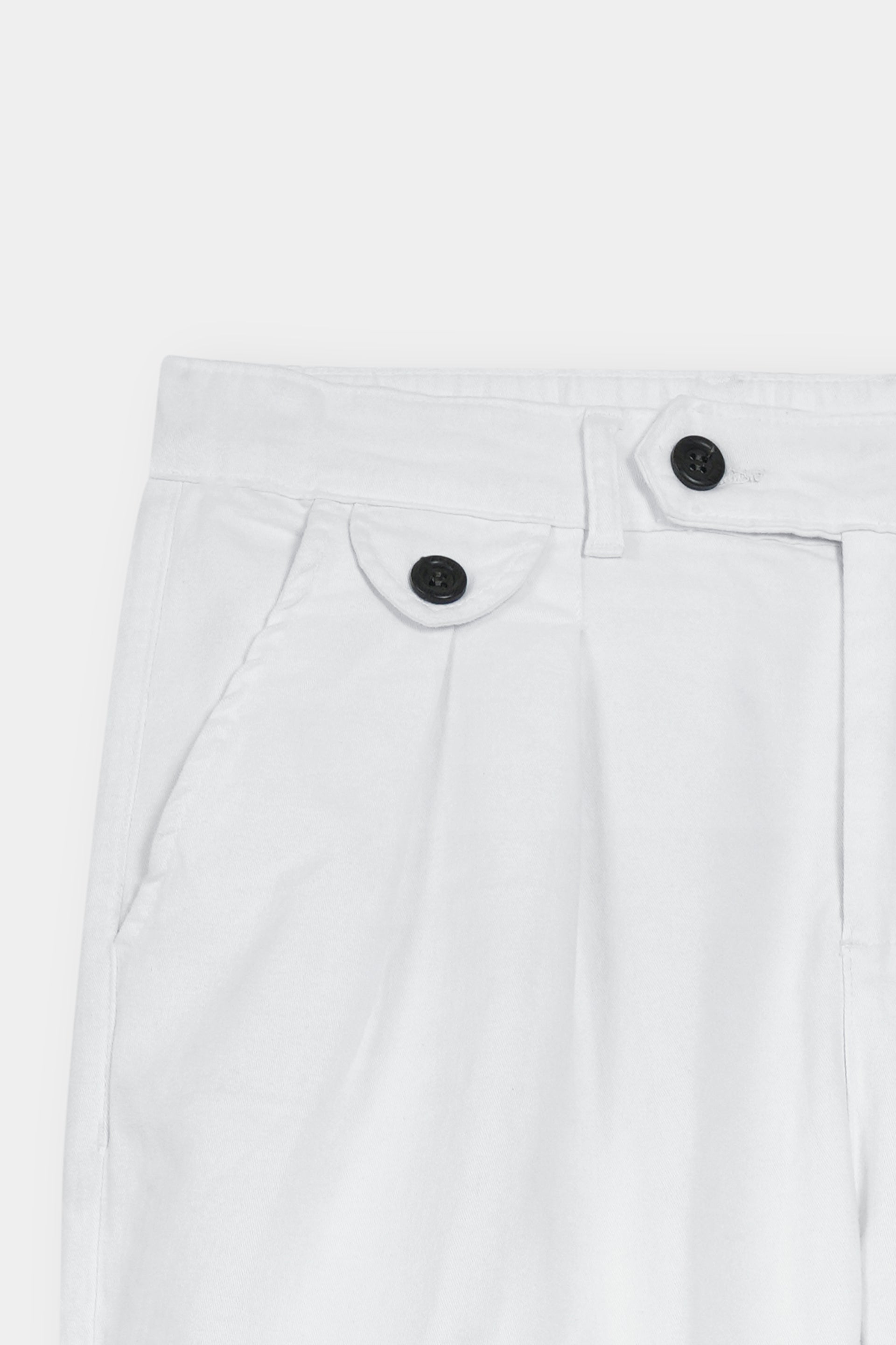 WHITE  DOUBLE PLEATED TWILL PANT