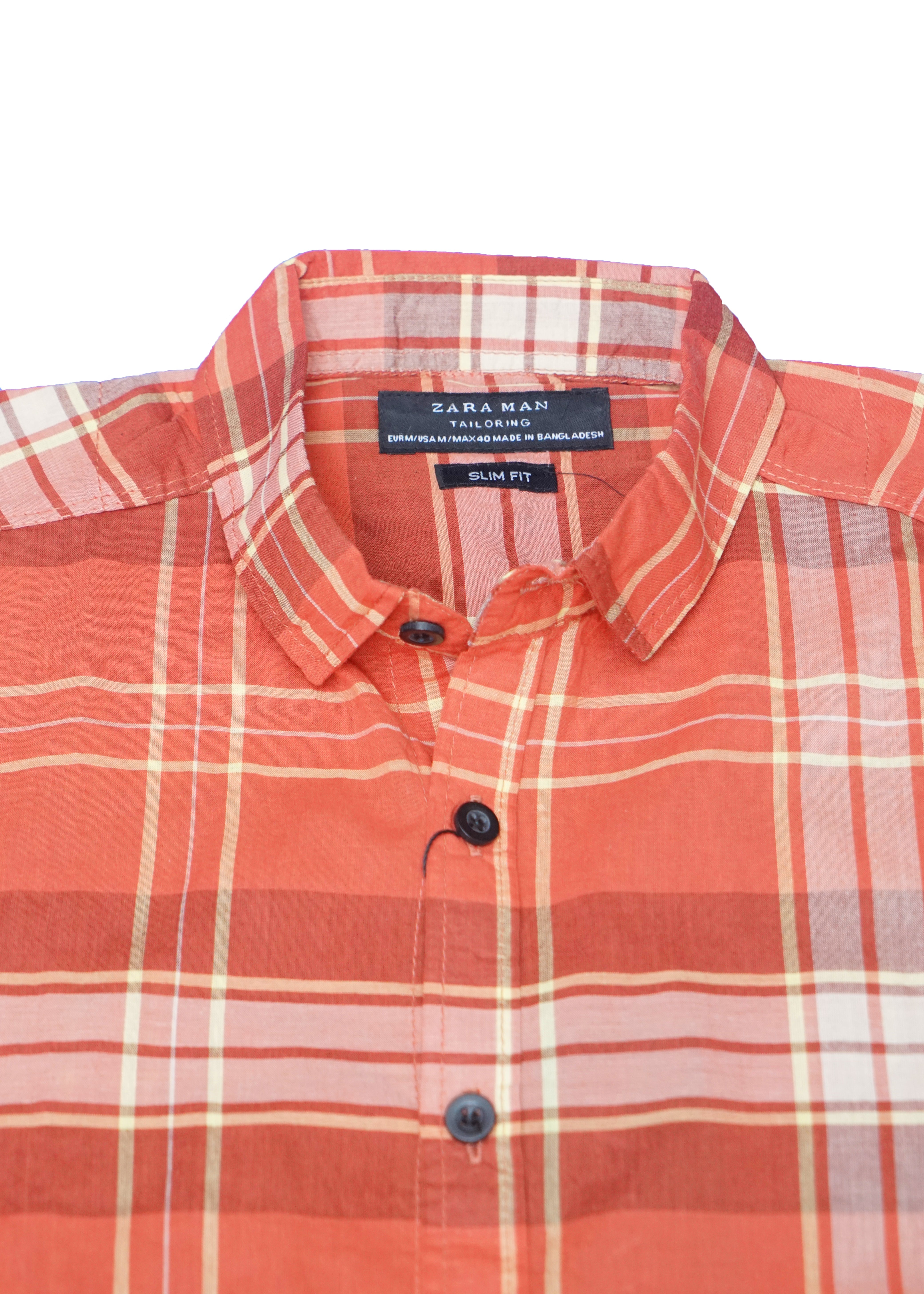 CHECK SLIM FIT ORANGE SHIRT FOR MEN