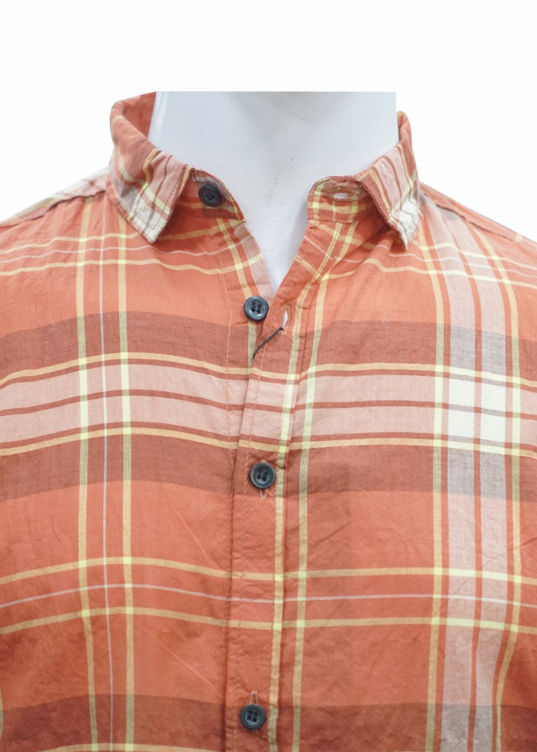 CHECK SLIM FIT ORANGE SHIRT FOR MEN