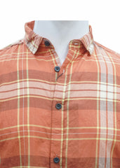 CHECK SLIM FIT ORANGE SHIRT FOR MEN