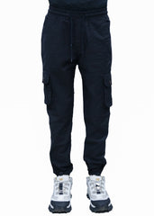 Black Cotton Cargo Trouser with Bottom Rib