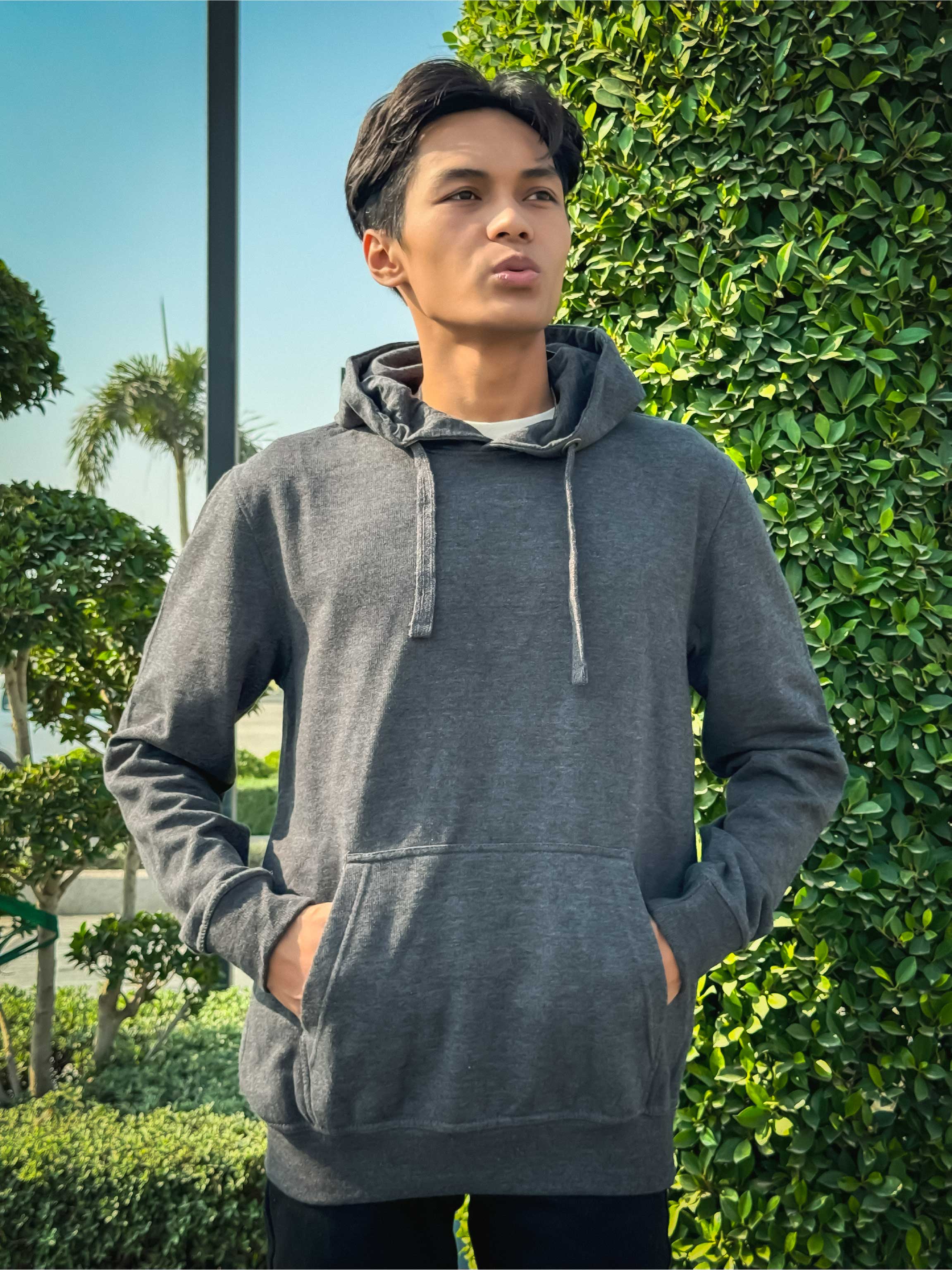 DOWN SHOULDER GREY PLAIN HOODIE