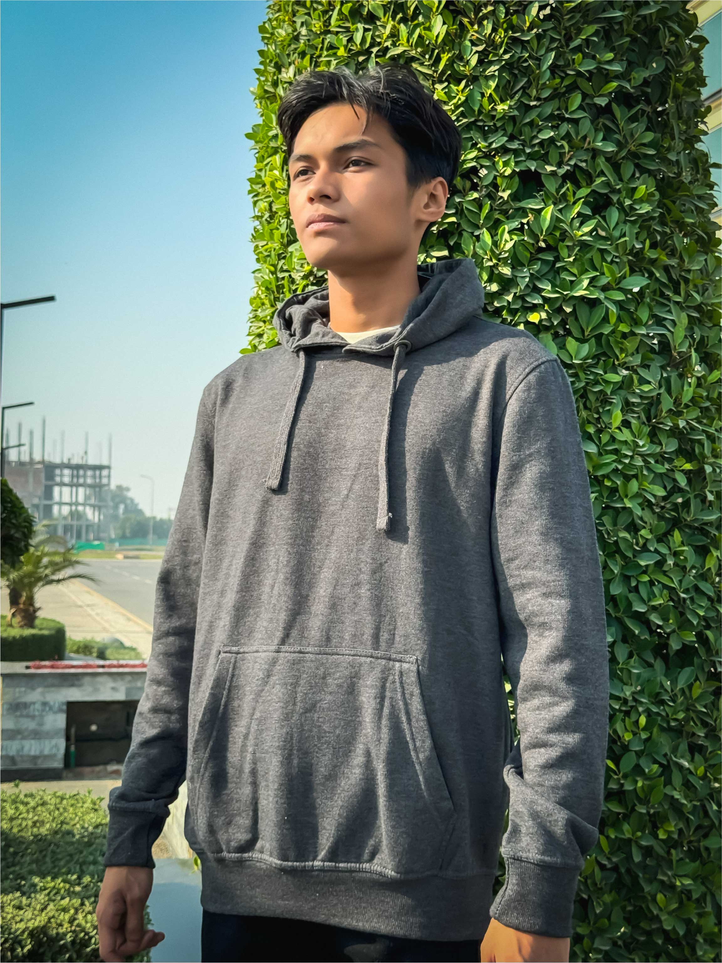 DOWN SHOULDER GREY PLAIN HOODIE