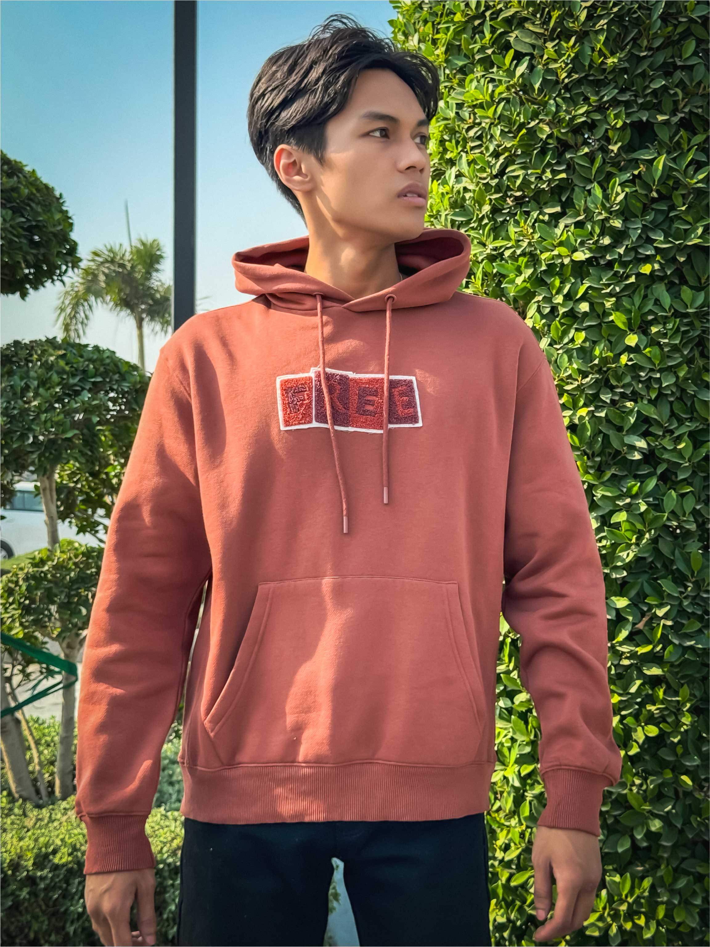 DOWN SHOULDER MOOKUP DESIGN HOODIE FOR MEN