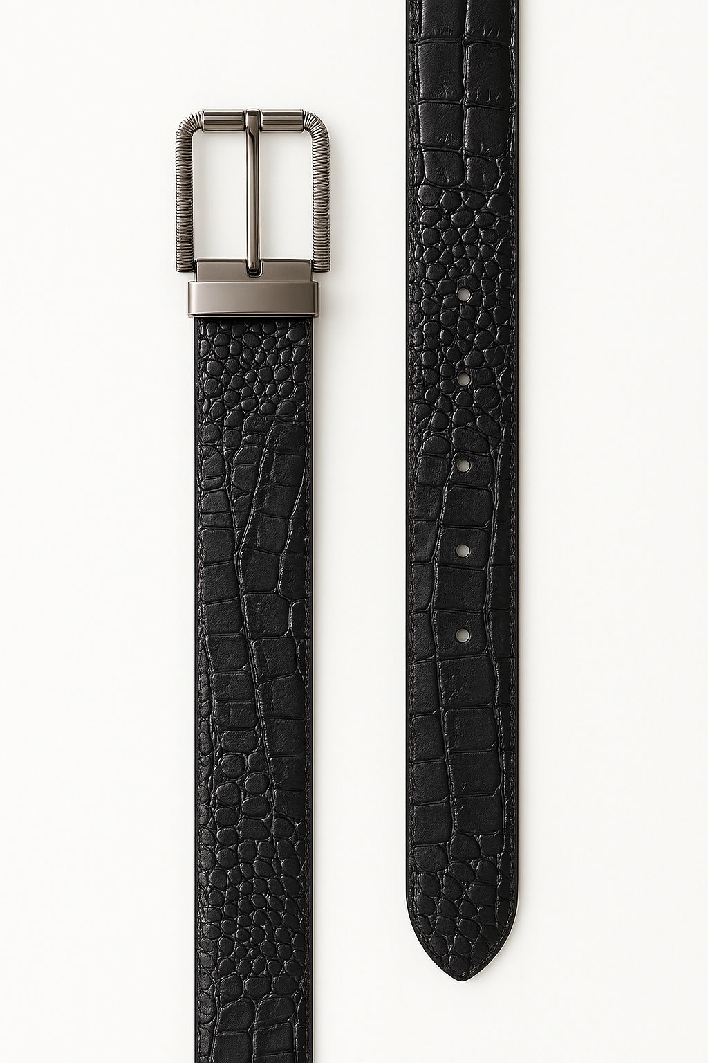 Black Croc-Embossed Leather Belt