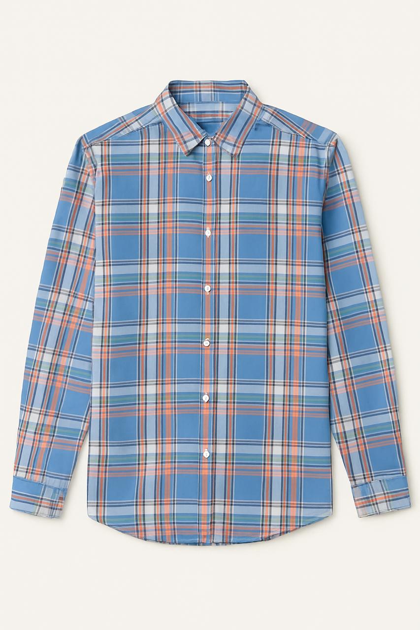 Blue & Orange Checked Casual Shirt