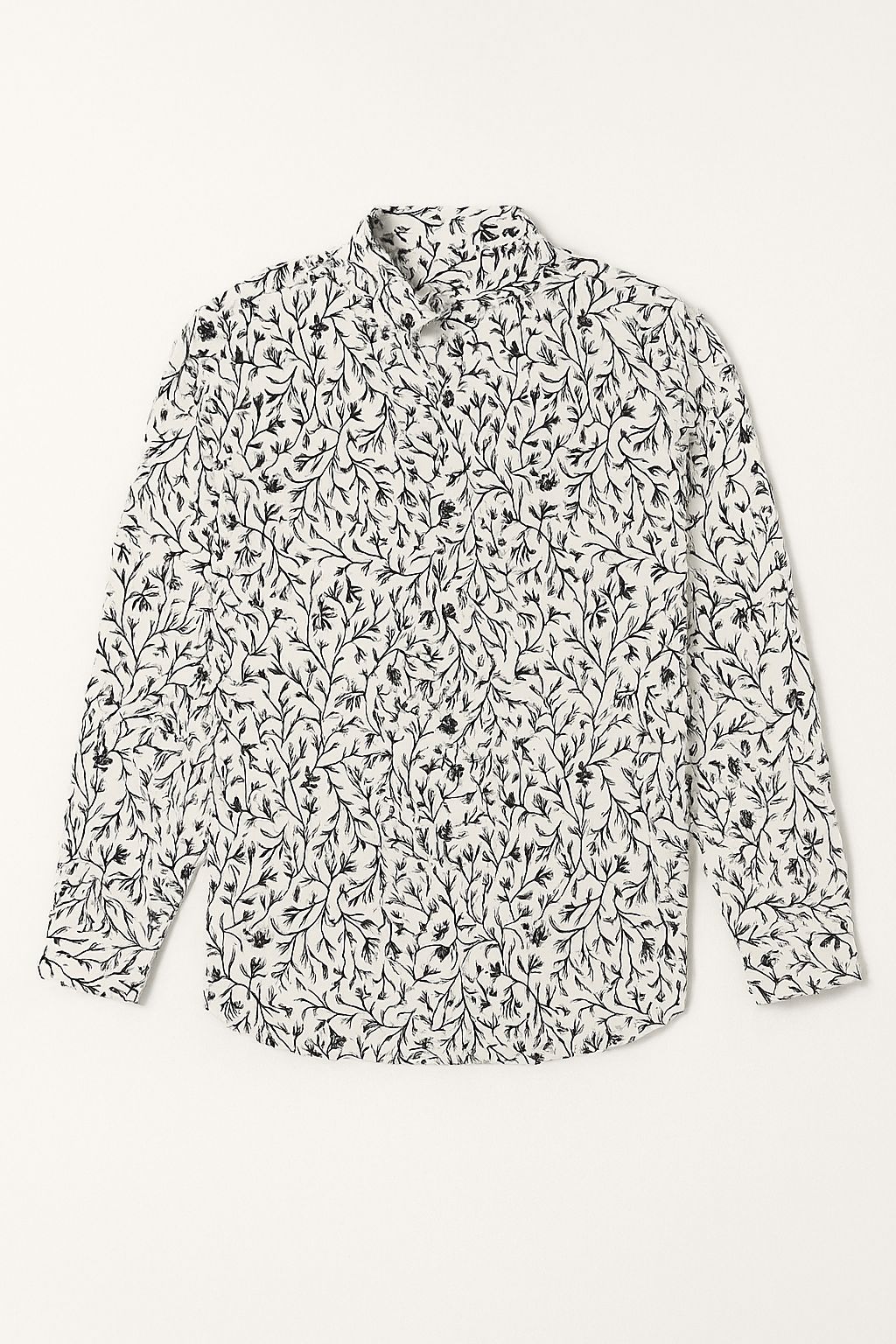 White &amp; Black Leafy Print Cotton Shirt