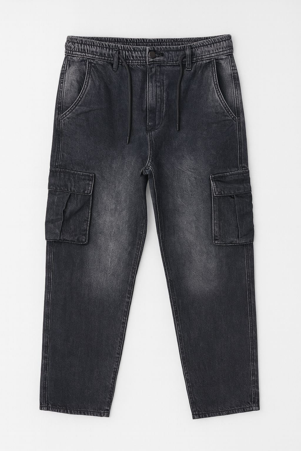 Washed Black Denim Cargo Trouser