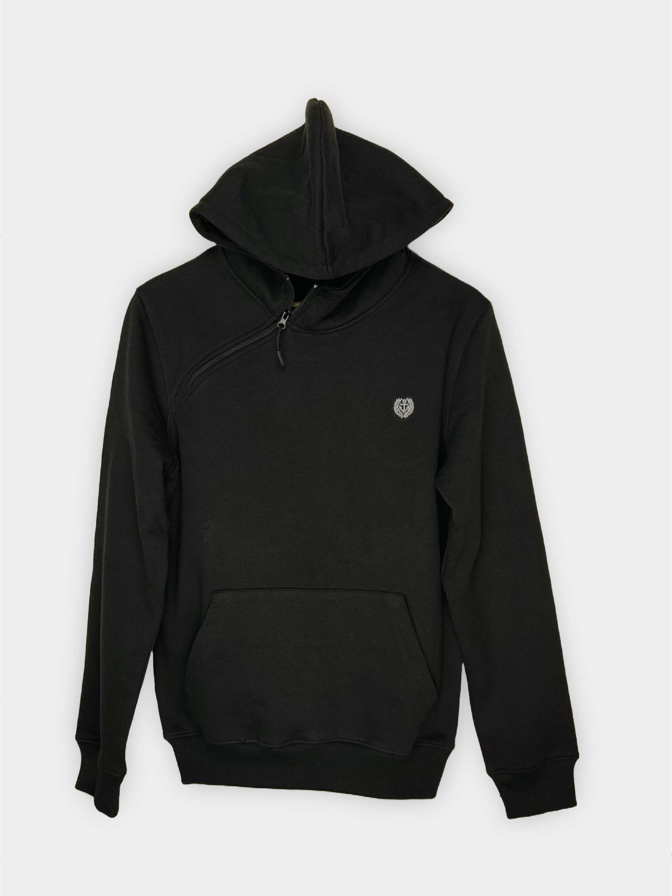 PLAIN BLACK NECK ZIPPER HOODIE